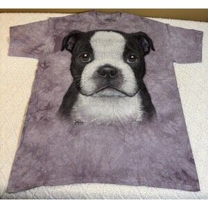The Mountain 2013 Vincent Hie Boston Terrier Puppy Face Purple Tee Tie Dye 2XL